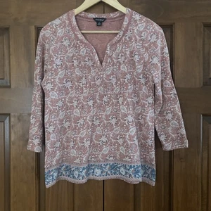 Lucky Brand Baumwolle rosa blau Blumenmuster 3/4 Ärmel Bluse Top Damen Größe Medium M - Bild 1 von 4