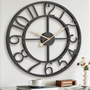 Orologio Da Parete Grande Moderno,50Cm Orologio Da Parete Grandi Nero Vintage In - Foto 1 di 12