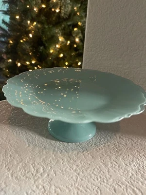 Anthropologie Adley Cake Stand Sky Soda Lime Glass 8" Diameter 3" Tall 🩵 - Image 1 of 4