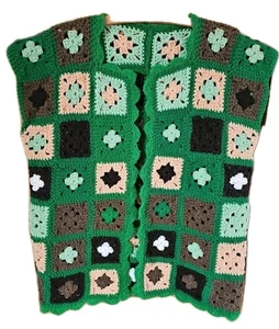 Handarbeit Strick Granny Square Style Pullover Afgan Weste Top 70er Hippie Boho Vintage - Bild 1 von 7
