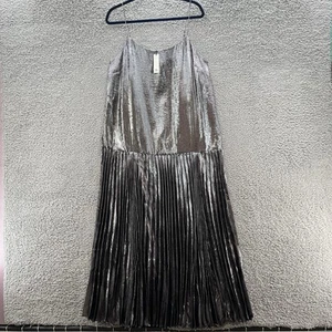 Banana Republic Dress 16 Gray Metallic Pleated Drop Waist Elegant Party Maxi - Picture 1 of 14