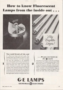 General Electric 1946 Vintage Print Ad Fluorescent Lamps Black White - Picture 1 of 1