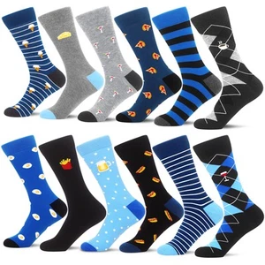 Mens Patterned Dress Casual Socks 12 Pairs Blue Food Geometric Size 8-13 - Picture 1 of 6