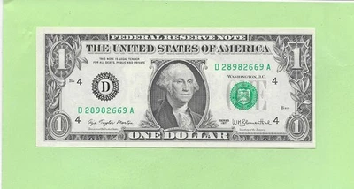 1977 ..UNCIRC $1  D 2898 2669 A  .... 1977  $1  D-A    NICE NOTE        FRN - Image 1 of 2