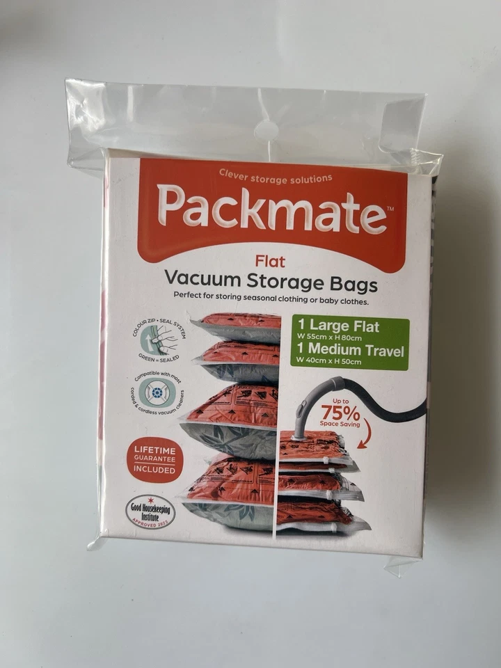 Packmate 2 piece, large flat and medium travel vacuum storage bags Free Postage - Image 1 of 1