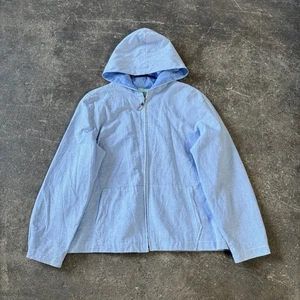 220 Hickory Jacket Womens M Blue Hooded Gingham Check Lightweight - Picture 1 of 9