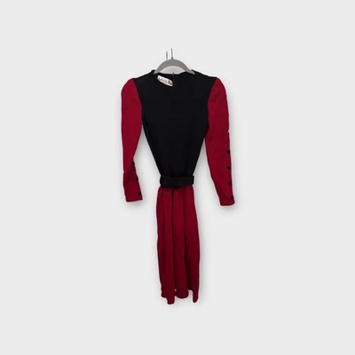 Vestido de malha Adolfo New York Neiman Marcus vintage preto vermelho botões - Imagem 1 de 4