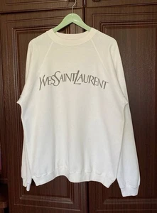 Vintage Yves Saint Laurent Logo Sweatshirt Rare 90s Size 4/L Men White - Bild 1 von 14
