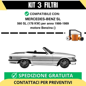 Kit 3 Filtri Tagliando per MERCEDES-BENZ SL 560 SL 178 kw Benzina 1986-1989 - Foto 1 di 2