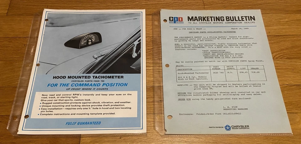1969 Chrysler Plymouth Dodge TACÔMETRO MONTADO COM CAPUZ Formulário de Pedido/Boletim 1970/71 - Imagem 1 de 1