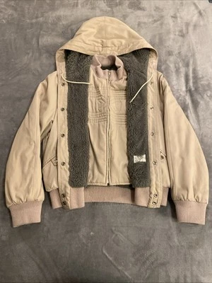 Винтажный ретро моды горничной желтовато-коричневый серый с капюшоном Bomber куртка пальто женщин RN45533 РЕДКАЯ - Изображение 1 из 4