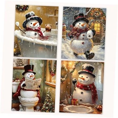 Poecinvi Divertido Muñeco de Nieve Navidad Baño Arte de Pared Impresiones Set Baño-Muñeco de Nieve Foto 1 de 4