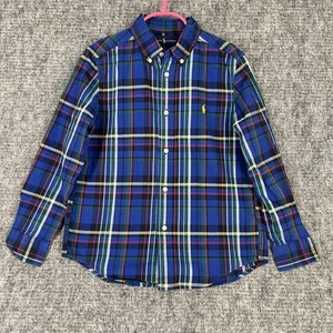Ralph Lauren Shirt Boys 7 Blue Plaid Flannel Oxford Button Up School Formal - Picture 1 of 8