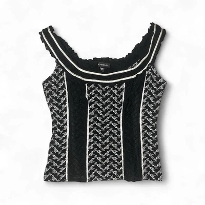 Top de encaje floral blanco y negro BEBE talla L Foto 1 de 4