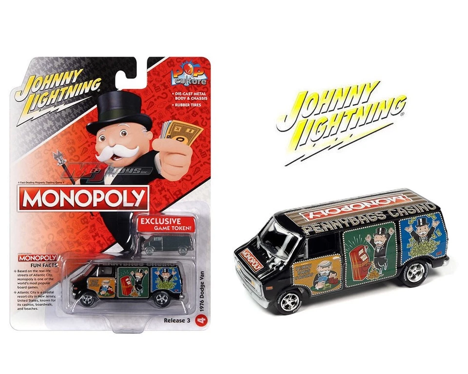 Johnny Lightning Monopoly 1976 Dodge Furgone + Token 1/64 Scala Modello Pop - Immagine 1 di 1