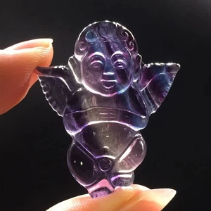 Colgante bebé ángel tallado cristal de cuarzo fluorita arco iris natural hágalo usted mismo Reiki 1 pieza - Imagen 1 de 20