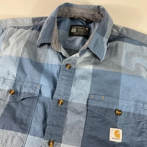 Carhartt Button Down Hemd Herren Large Relaxed Fit Blau Kariert Rugged Flex 104623 - Bild 1 von 10