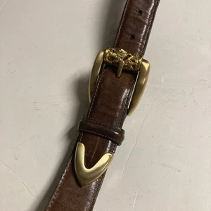 Vintage 1993 Brighton Dress Belt 28-30” Leather Classic Ornate Buckle Brown - Picture 1 of 10