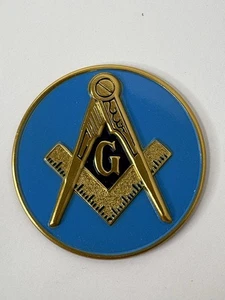 Mason Masonic Lite Blue Car Emblem-with Square And Compass 2 3/4" Wide  READ - Picture 1 of 8