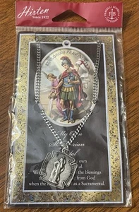 St Florian Patron Saint of Firefighters Pewter Medal 24” Necklace With Pamphlet - Picture 1 of 4