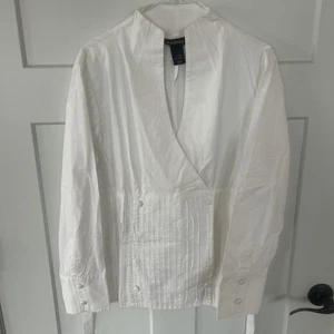 Lane Bryant White Double Breasted 14/16 V Neck Button Tie Front M Vintage EUC! - Picture 1 of 9