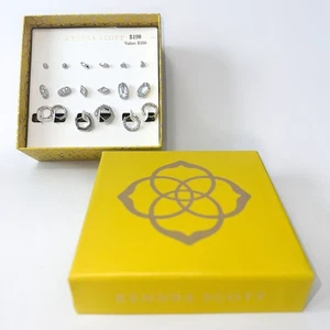NEU Kendra Scott 9-teiliges Geschenkbox-Set verschiedene Kristall Ohrstecker & Creolen Silber Ohrringe - Bild 1 von 5