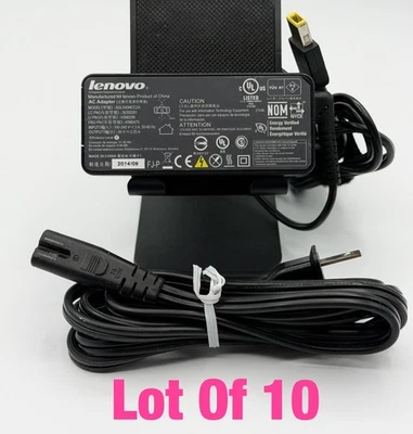 批量 x 10 正品 联想 45W 20V 便携式电脑 电源适配器 充电器 带线缆 黄色 尖头 — 第 1/2 张图片