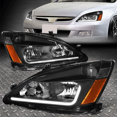 [LED DRL]FOR 2003-2007 HONDA ACCORD BLACK HOUSING AMBER SIDE HEADLIGHT/LAMP SET - Изображение 1 из 4