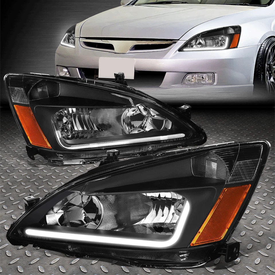 [LED DRL]PARA HONDA ACCORD 2003-2007 CARCASA NEGRA JUEGO DE FAROS/LÁMPARAS LATERALES ÁMBAR Foto 1 de 4