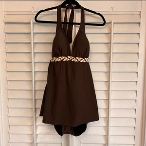 White Stag Brown Braided One Piece Swimsuit Size Large - Picture 1 of 8