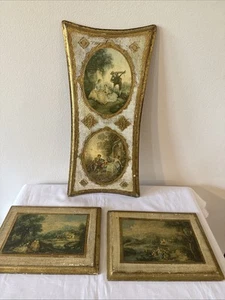 Vintage 3 Pc Gilt Wood Florentine Wall Art Decor Italy Victorian - Picture 1 of 9