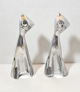 MCM Gato Estatuilla Tono Plata Metal Sentado Gatito Moderno Decoración Set de (2) 5.25" - Imagen 1 de 3