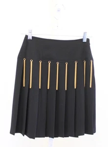 Vtg 90s Black Gold Chain Embellished Fringe Pleated Mini Skirt Size 4 Grunge - Picture 1 of 7