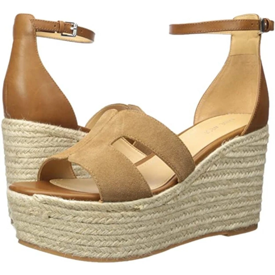 Adelyn Dark Natural Suede Nine West Wedge Espadrille Sandals - Imagem 1 de 4