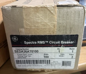 GE Spectra RMS AC INDUSTRIAL CIRCUIT BREAKER SEDA36AT0100 3 Pole 100A 600VAC NIB - Picture 1 of 6