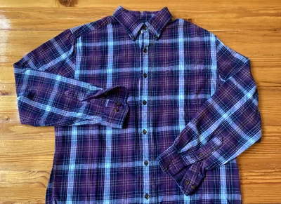 Size M Saddlebred Flannel Shirt Button Down Long Sleeve Purple Blue Cotton - Image 1 of 4
