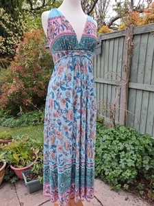 IZABEL OF LONDON LADIES MAXI DRESS BNWTS RRP £30 SIZE 12 MINT & PINK BOHO FLORAL - Picture 1 of 10