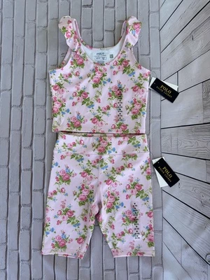 NUEVO CON ETIQUETAS Polo Ralph Lauren Niñas Talla M 8-10 Años Top y Pantalones Cortos Bicicleta Conjunto de 2 Piezas Rosa  Foto 1 de 4