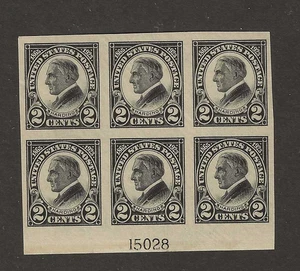 US Scott #611 mint never hinged pl# block of 6, 1923 2c black Harding Memorial - Picture 1 of 2