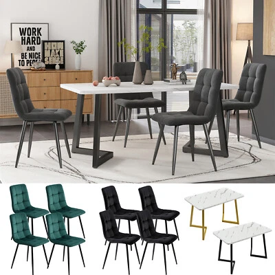 Dining Table and 4 Chairs Metal legs Modern Home Dining Room Kitchen Furniture - Image 1 of 4