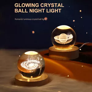 3D Crystal Ball LED Table Lamp Gifts Planet Galaxy Moon Flower USB Night Light - Picture 1 of 46