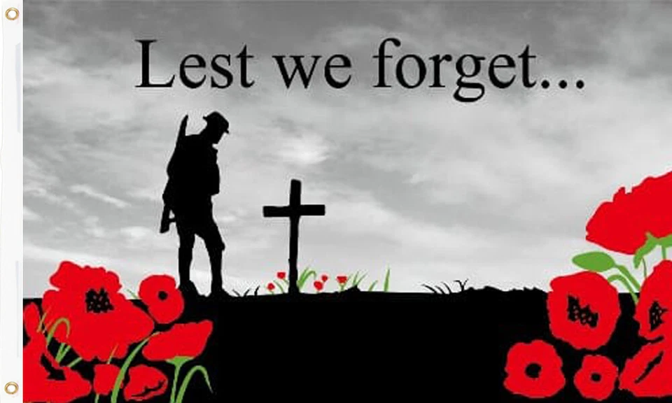 LEST WE FORGET FLAG LARGE Poppy Remembrance Sunday VE Day Military Fast Post - Image 1 of 1