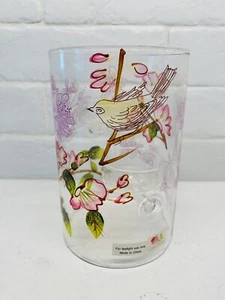 Gail Flores Glas Hurrikan Vogel Blumenmuster handbemalt Teelicht Kerzenhalter - Bild 1 von 11