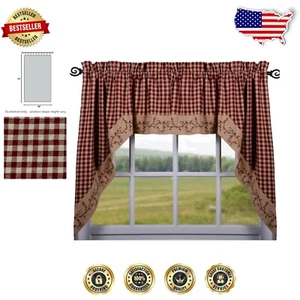 Stylish 72"W x 36"L Barn Red Cotton Swags - Luxury Blackout Curtains for Home - Picture 1 of 4