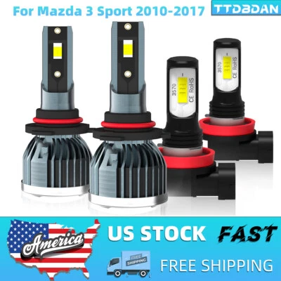 For Mazda 3 Sport 2010-2017 LED Headlight Bulbs Kit 9005 H11 High Low Beam 6000K - Image 1 of 4