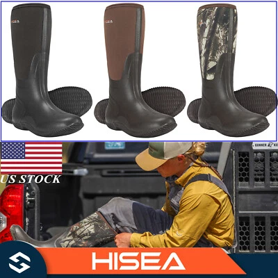 HISEA Men Rain Boots Waterproof Insulated Neoprene Rubber Outdoor Mud Work Boots - Image 1 of 4