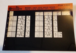 Husqvarna Chainsaw Parts List Microfiche Model 160S 163S 260CD 263CD 1971-1975 - Foto 1 di 2