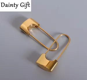Fashion Women Titanium Stainless Steel Gold Silver Stylish Lock Hoop Earring - Picture 1 of 13