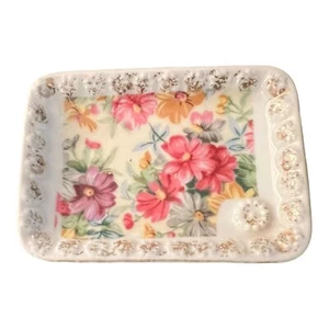 Bandeja de anillo de baratija de porcelana de colección patrón floral con patas 52/779 2,5" X 3,5" decoración - Imagen 1 de 4