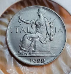 1922 (UNC) Italy 1 Lira - Vittorio Emanuele III Winged Victory World Coin - Picture 1 of 2